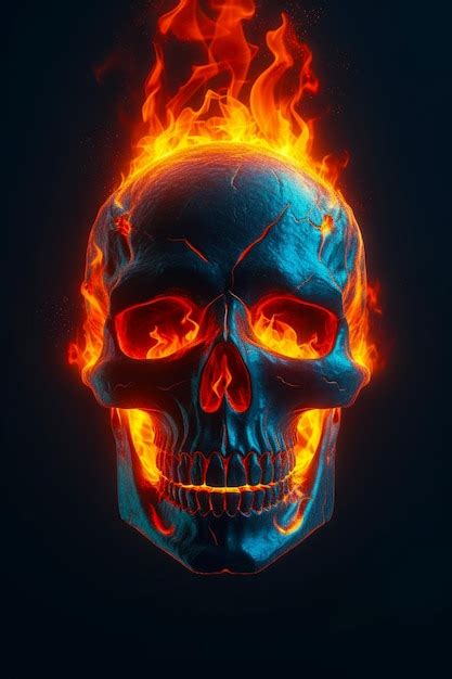 Premium Photo Skull With Flames On Its Face On Black Background With