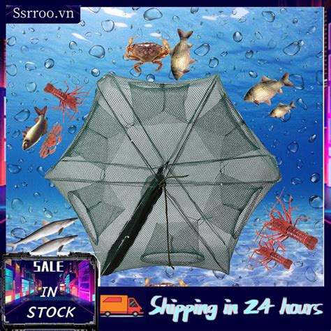 Ssrroo 6 12 Holes Automatic Fishing Net Shrimp Cage Nylon Foldable Crab