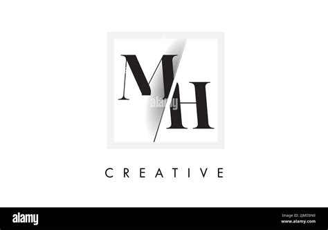 Mh Letter Logo Design With Creative Intersected And Cutted Serif Font