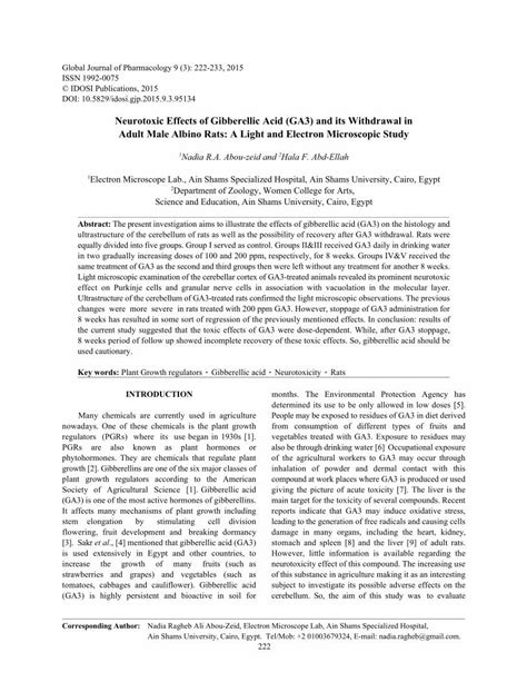 Pdf Neurotoxic Effects Of Gibberellic Acid Ga And Its