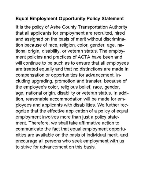 Equal Employment Opportunity Statement Template