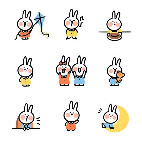 Cute Rabbit Doodle Sticker Set 1234785 Vector Art At Vecteezy