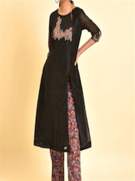 Buy WISHFUL Women Black Embroidered Thread Work Kurta With Palazzos