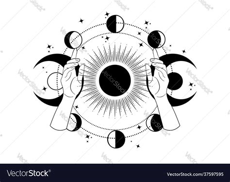 Mystical Drawing Hands Hold Moon Phases Wicca Vector Image