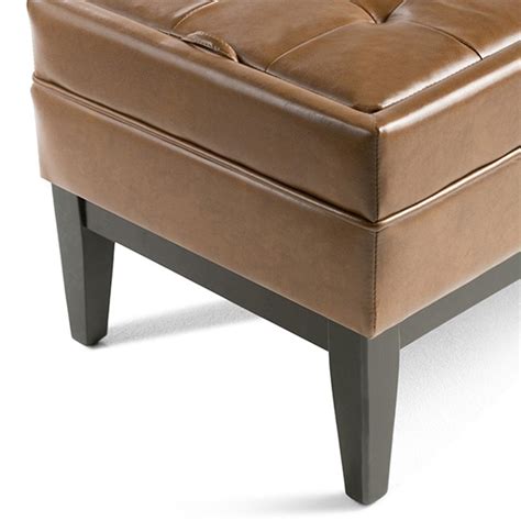 Simpli Home Castlerock Faux Leather Storage Bench In Burnt Umber Tan