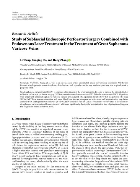 Pdf Study Of Subfascial Endoscopic Perforator Surgery Combined With