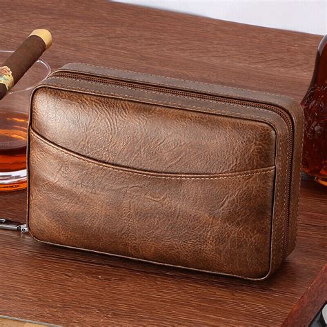 Galiner Travel Leather Cigar Humidor Case Cedar Wood Humidity Box