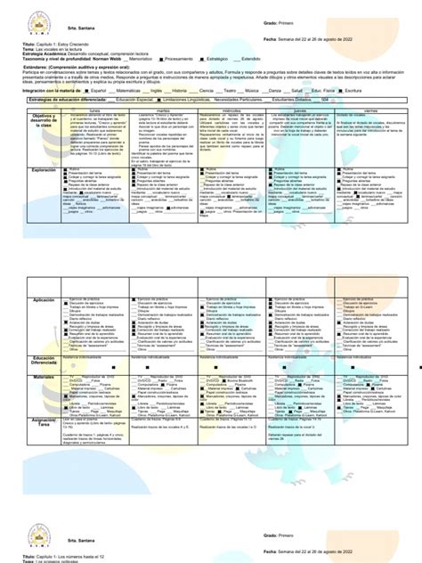 Hojas De Planificación 22 Al 26 Agosto Pdf Cognición Ciencia Cognitiva