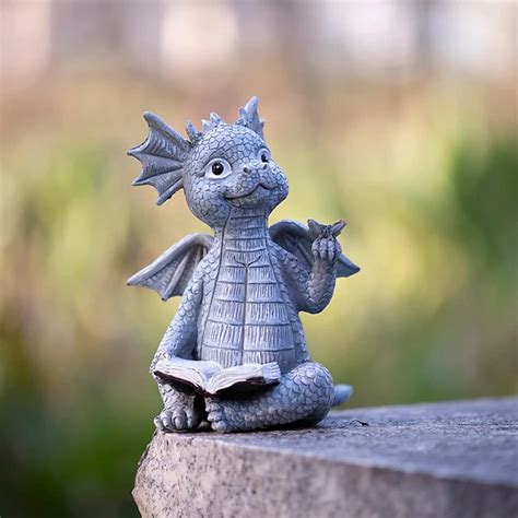 Baby Dragon Reading Book Statue Dragon Sculpture Garden Statue