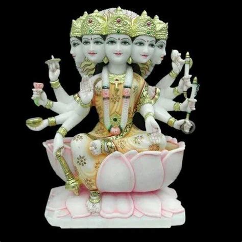 White Painted Marble Panchmukhi Gayatri Mata Statue For Worship Size