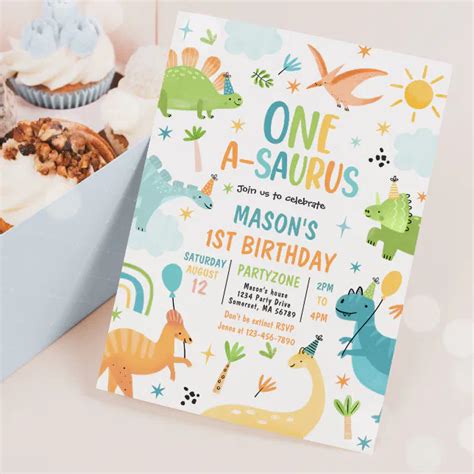 Dinosaur One A Saurus 1st Birthday Party Invitation Zazzle