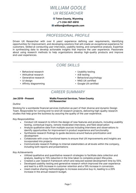 Ux Research Resume Template