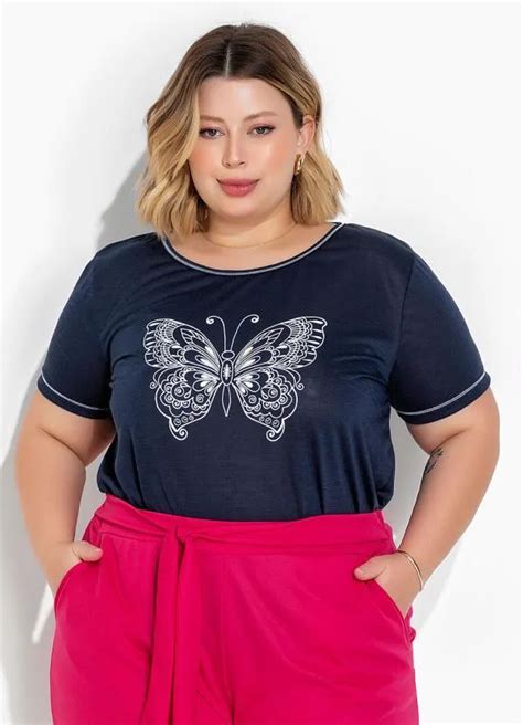 Blusa Marinho Estampa Plus Size Marguerite