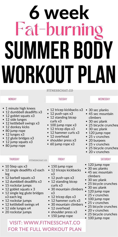 The Summer Body Workout Plan Is Shown In Black And White With Pink