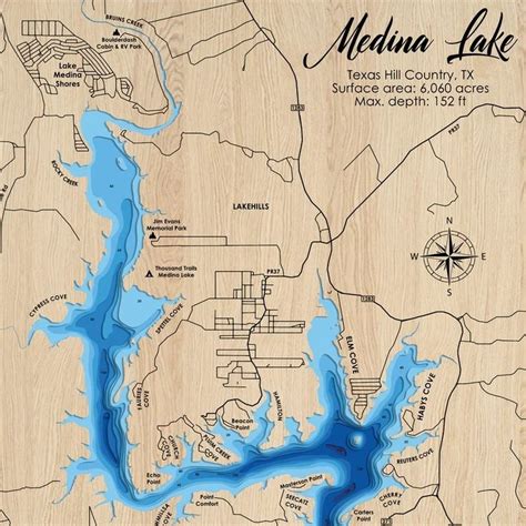 Digital File PDF SVG Medina Lake Texas Map Bathymetric Depth Layers