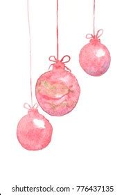 Watercolor Christmas Red Ball Decoration Hand Stock Illustration