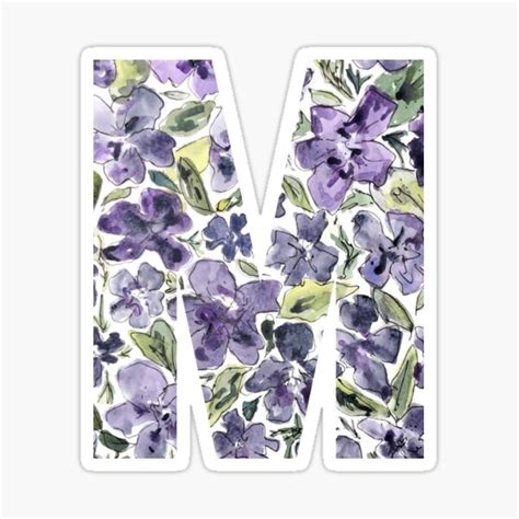 Watercolor Purple Flowers Letter M Sticker For Sale By Vicnat Redbubble