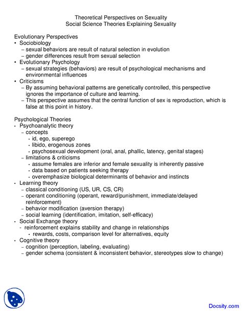 Theoretical Perspectives On Sexuality Human Sexuality Lecture Notes