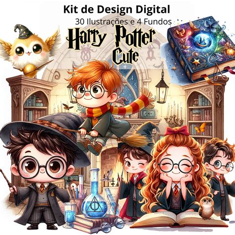 Arquivos Digitais Harry Potter Desenho Png - Kit Digital Harry Potter Cute em Png