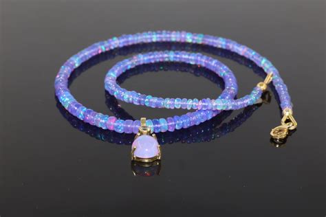 Multifire Ethiopian Lavender Opal Gemstone Beaded Pear Charm Necklace