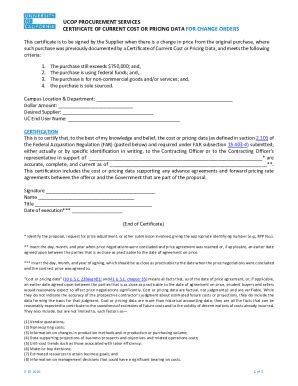 Fillable Online Uc Certificate Of Current Cost Or Pricing Data Change