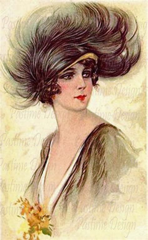 Vintage 1920s Lady With Feathered Hat Instant Download Vintage Fashion