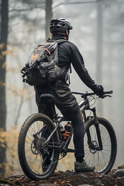 Premium Ai Image A Man Riding A Mountain Bike In The Woods