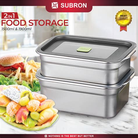 Jual SUBRON Food Storage 2in1 Stainless 1500ml 1900ml Tempat Penyimpan