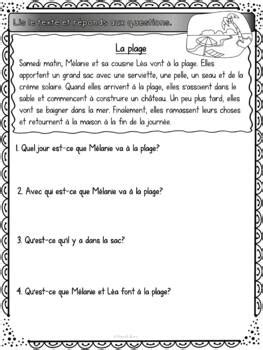 French Reading Comprehension Compr Hension De Lecture Simple Ensemble