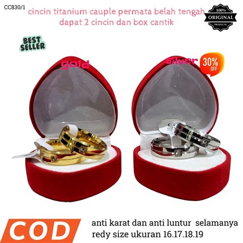 Jual Cincin COUPLE Titanium Pasangan Udah Dapat 2 Pcs Box Cincin