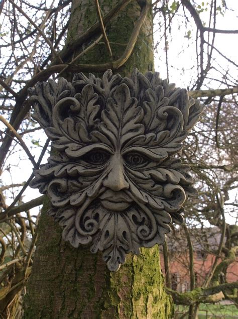 Stone Garden Green Man Leaf Face Wall Plaque Hanging Pagan Wiccan Tree 🌿🍂 Ebay