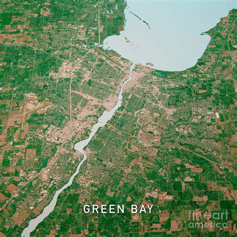 Green Bay Wisconsin 3d Render Map Color Top View Oct 2019 Digital Art