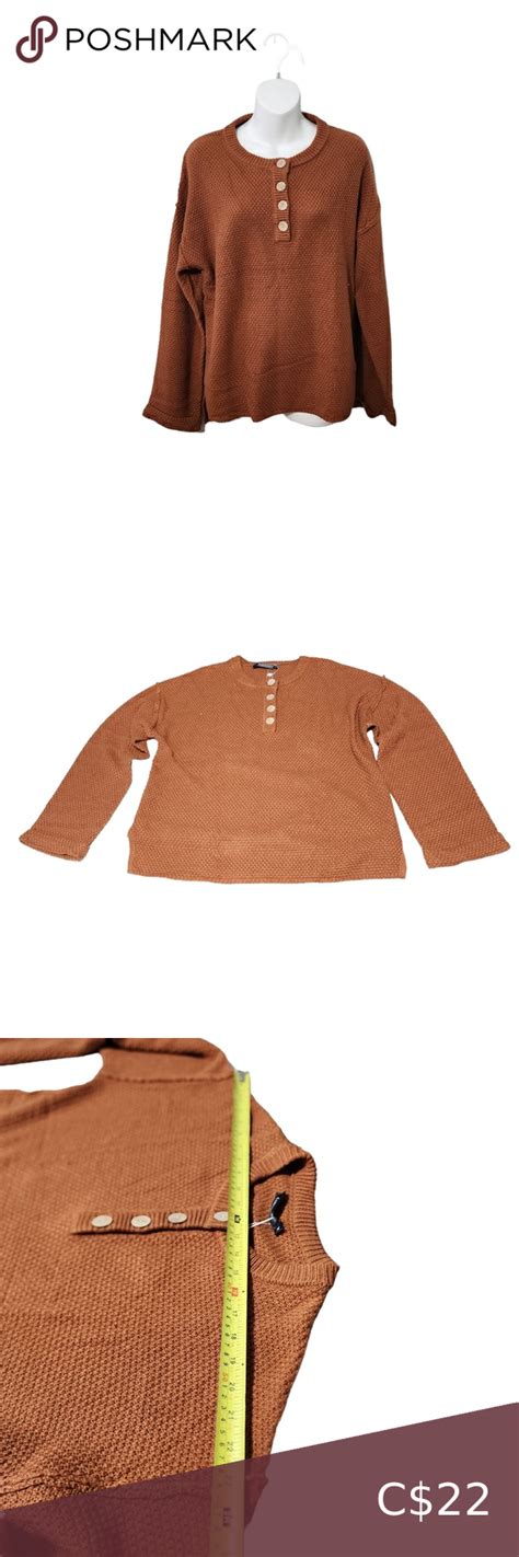 Women Ribbed Dark Burned Rust Orange Sweater Cardigan Button Shirt