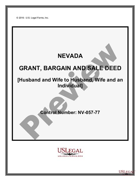 Nevada Grant Bargain And Sale Deed From Husband And Wife To Husband