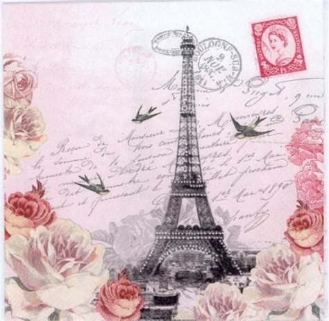 4 Decoupage Napkins Eiffel Tower Swallow Paris Napkins French Napkins Letter Napkins