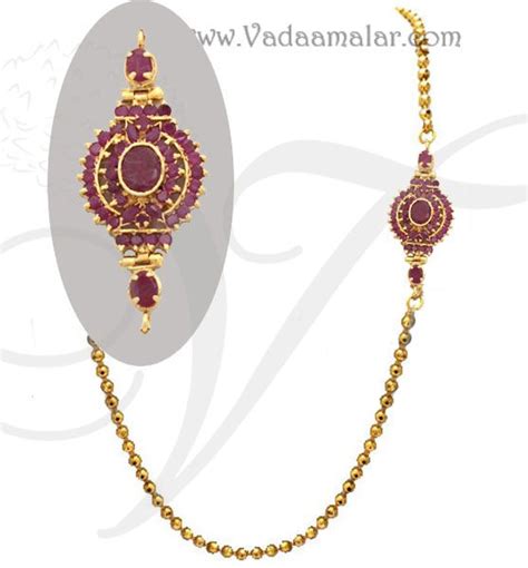 Traditional India Long Chain Full Ruby Stone Mugappu Side Pendants For