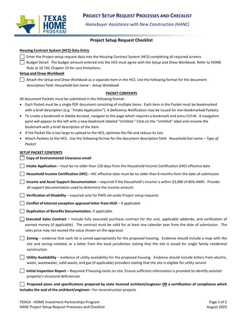 Texas Project Setup Request Processes And Checklist Homeowner Reconstruction Assistance Hra