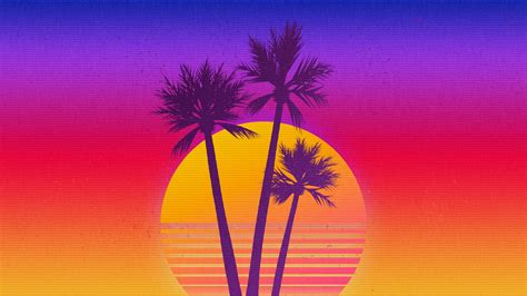 Retrowave Sunset Synthwave Outrun Vaporwave Palm Trees Digital Art 2k Hd Wallpaper