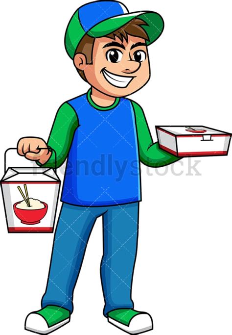 Man Delivering Asian Food Cartoon Vector Clipart Friendlystock