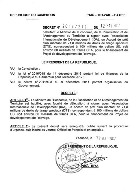 President Paul Biya On Twitter D Cret Habilitant Le Minepat Signer