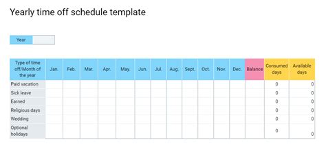 Time Off Schedule Template