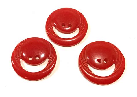 Lot of THREE Old Vintage BAKELITE Carved Red Smiley Face Sewing Buttons ...