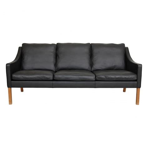 Three Seater Sofa In Black Bizon Leather By B Rge Mogensen For