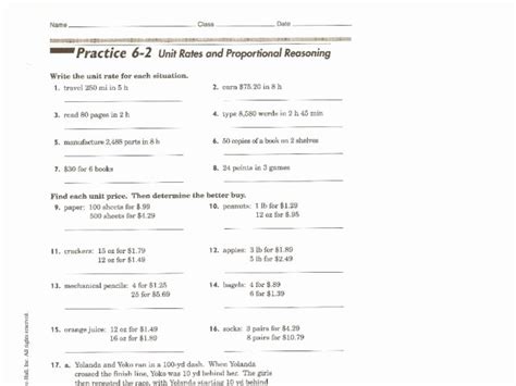 Unit Rate Activity Th Grade