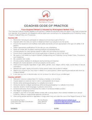 Fillable Online Codes Of Conduct For All Volunteers And Paid Coaches