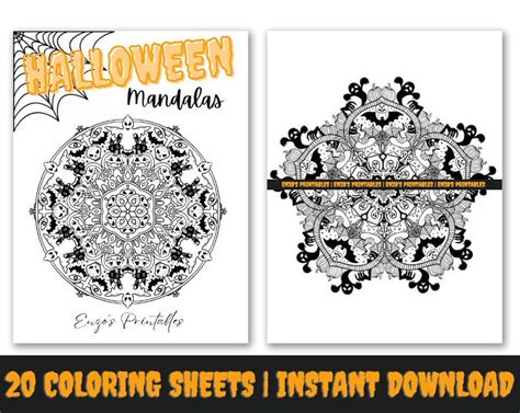 Halloween Mandala Coloring Pages 20 Halloween Mandala - Etsy