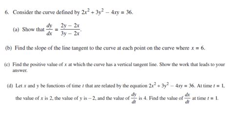 Solved 6 Consider The Curve Defined By 2x² 3y2 4xy