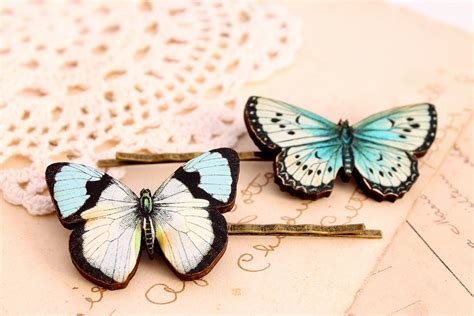 Blue Butterfly Hair Clips Butterfly Hair Pin Woodland Wedding Wooden