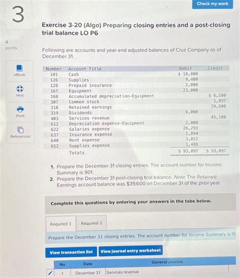 Solved Exercise Algo Preparing Closing Entries And A Chegg