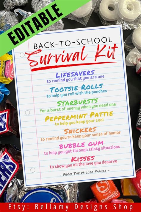 Editable Back To School Survival Kit Treat Bag Tag Teacher And Staff